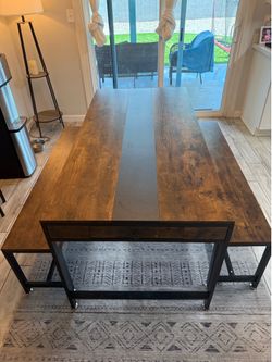Long dining room table and benches