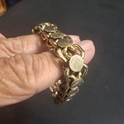 Kramer Chunky Goldtone Multi Row Bracelet Mid 20th Century With Alternating Textured Discs 7"