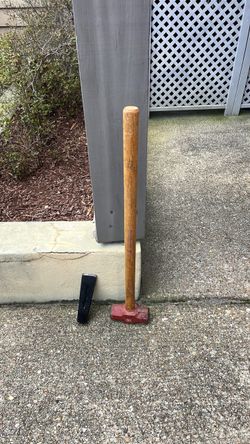 Long handled sledgehammer and log splitting wedge