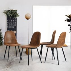 Homy Casa Charlton 4PC Dining Chairs Vintage Suede Brown Upholstered Chairs with Metal Legs