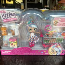 Shopkins Shoppies Doll Chrissy Puffs with Shoppin' Cart Real Littles Brand New