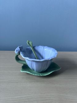 Floral Ceramic Tea Cup Set with Saucer and Spoon