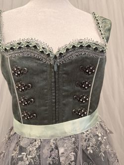Women's Trendimax Sage Green Dirndl-Style Dress with Lace Overlay Skirt