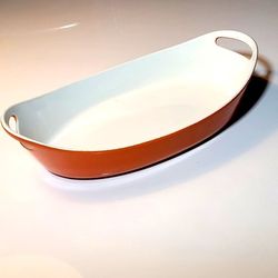 Danish Vintage New Michael Lax Copco Red Oval Open Baker Cast Iron Enamel Casserole Dish