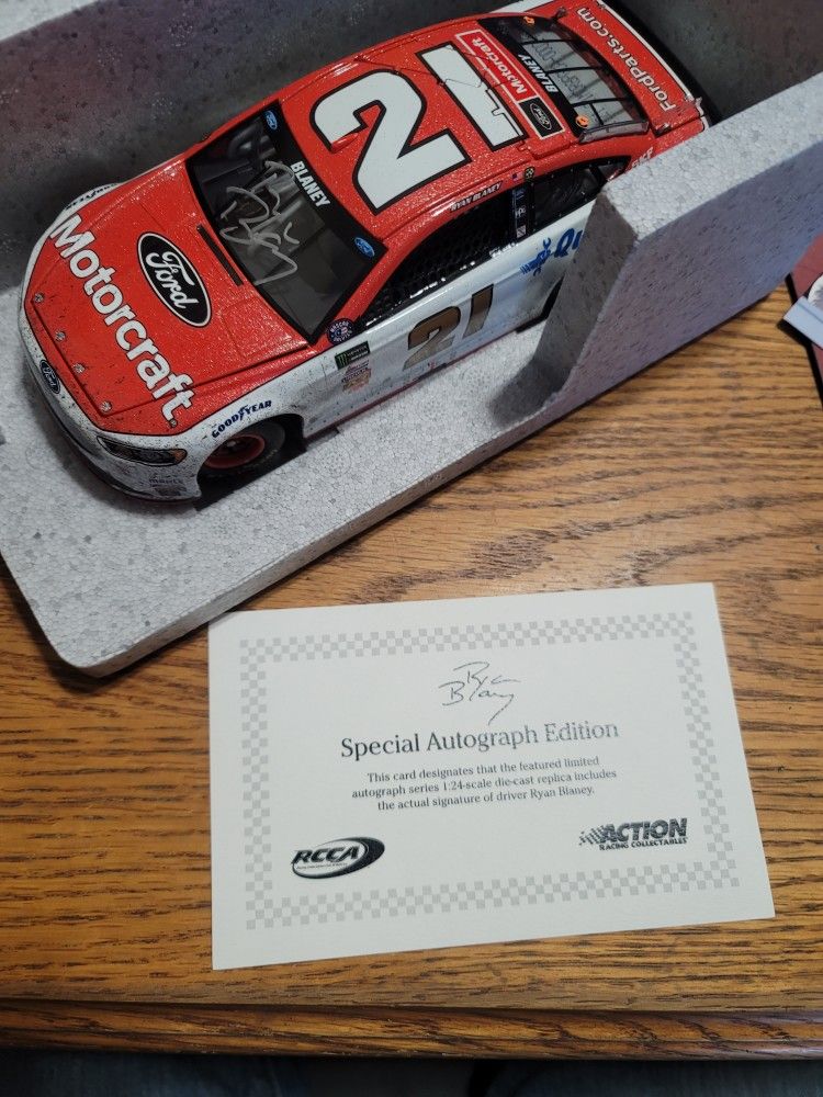 2017 Pocono Winner Autographed Ryan Blaney Diecast Car