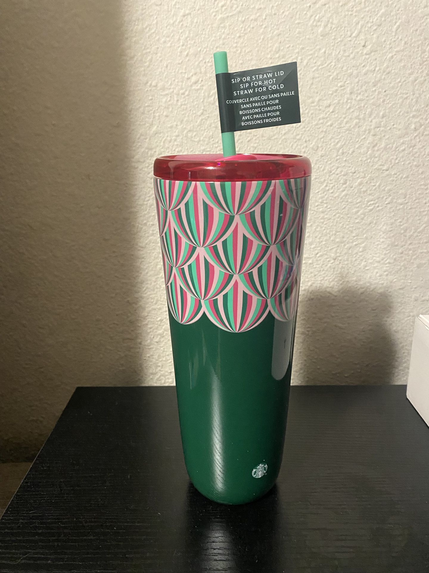 Starbucks 2024 Holiday Green Pink Metallic Tumbler Straw Lid 24 oz Tumbler NWT