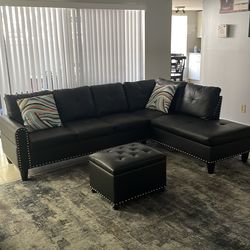 Black Leather Sectional