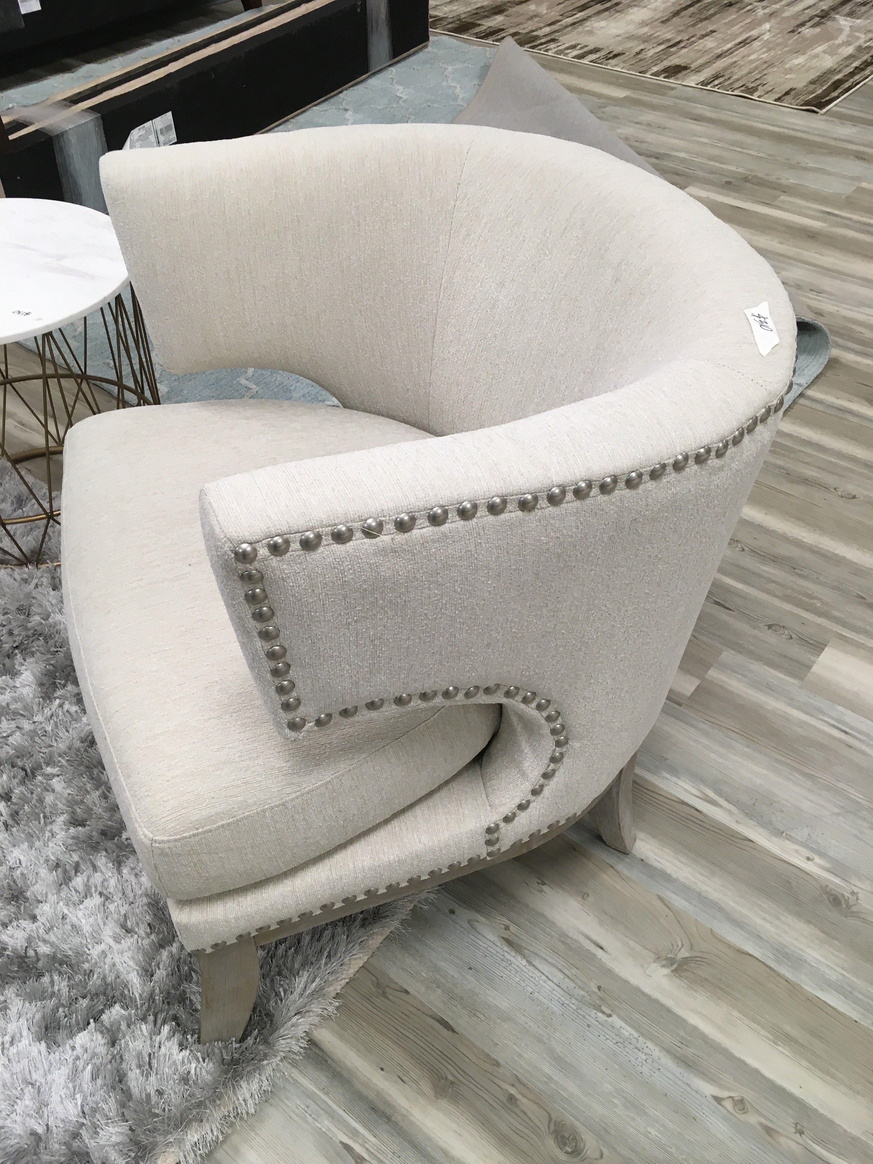 Barrel Back Accent chair Fabric and nail head