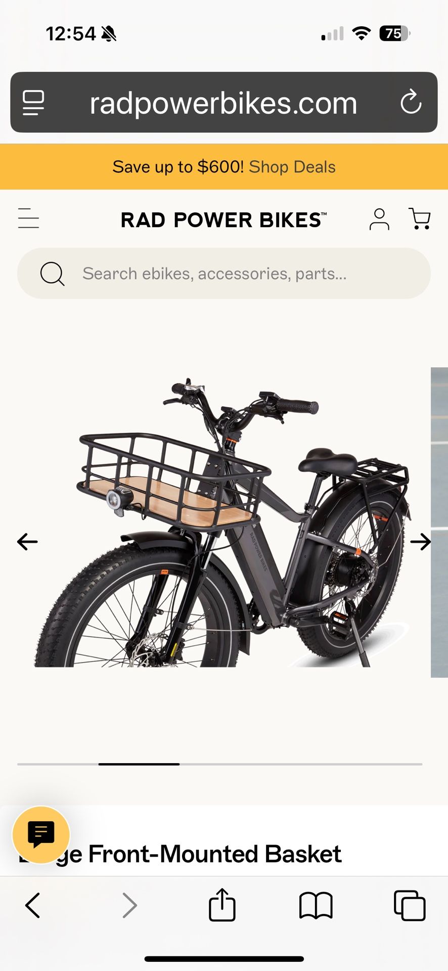 RadPower bike large front Mounted Basket