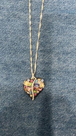 Multicolor Crystal Heart Pendant Necklace