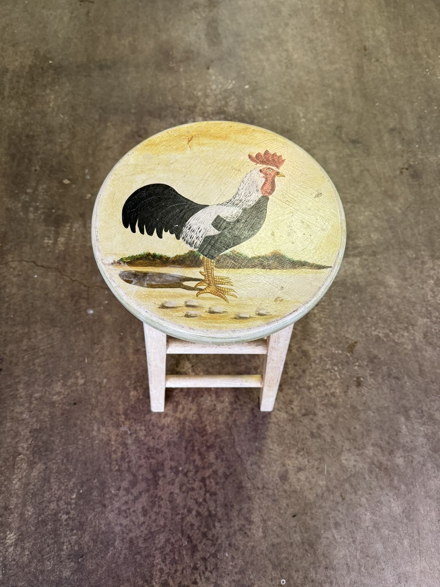 Hand Painted Rooster Stool