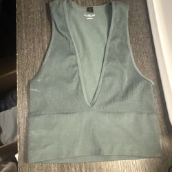 Urban Outfitters Deep V-Neck Ribbed Tank-Teal