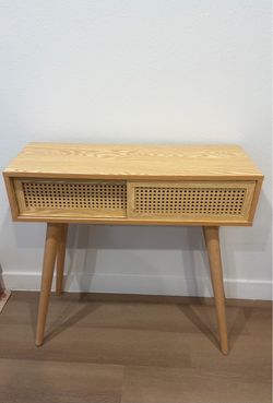Wood and Rattan Console Table
