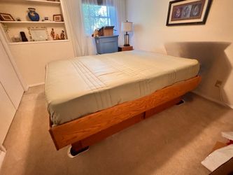 Solid oak queen bed with storage draws