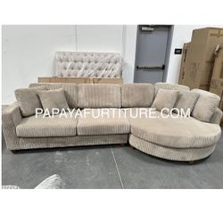 125”L Ultra wide seat cushions Plush Sectional Tan, Modern Sectional, Contemporary Sectional, Camel Sectional, Sofa,Couch, Round Shape Sectional Sofa