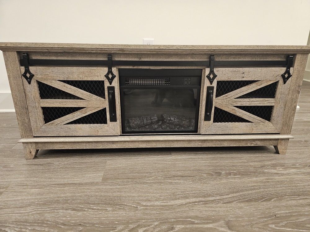 48'' Coffee Table with 13'' Electric Fireplace Heater & Sliding Barn Doors