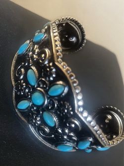 Silver Cuff Bracelet with Turquoise Stones