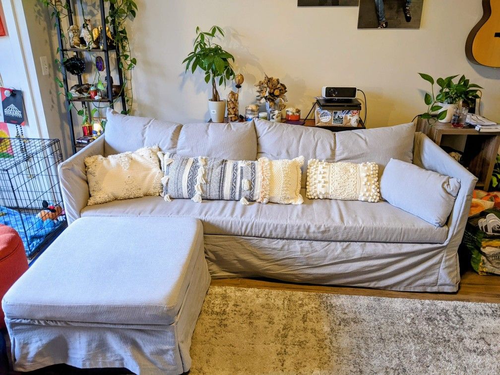 IKEA COUCHES (GREY & SAND) w/ PULL OUT MATTRESS X 2 w/ PILLOWS