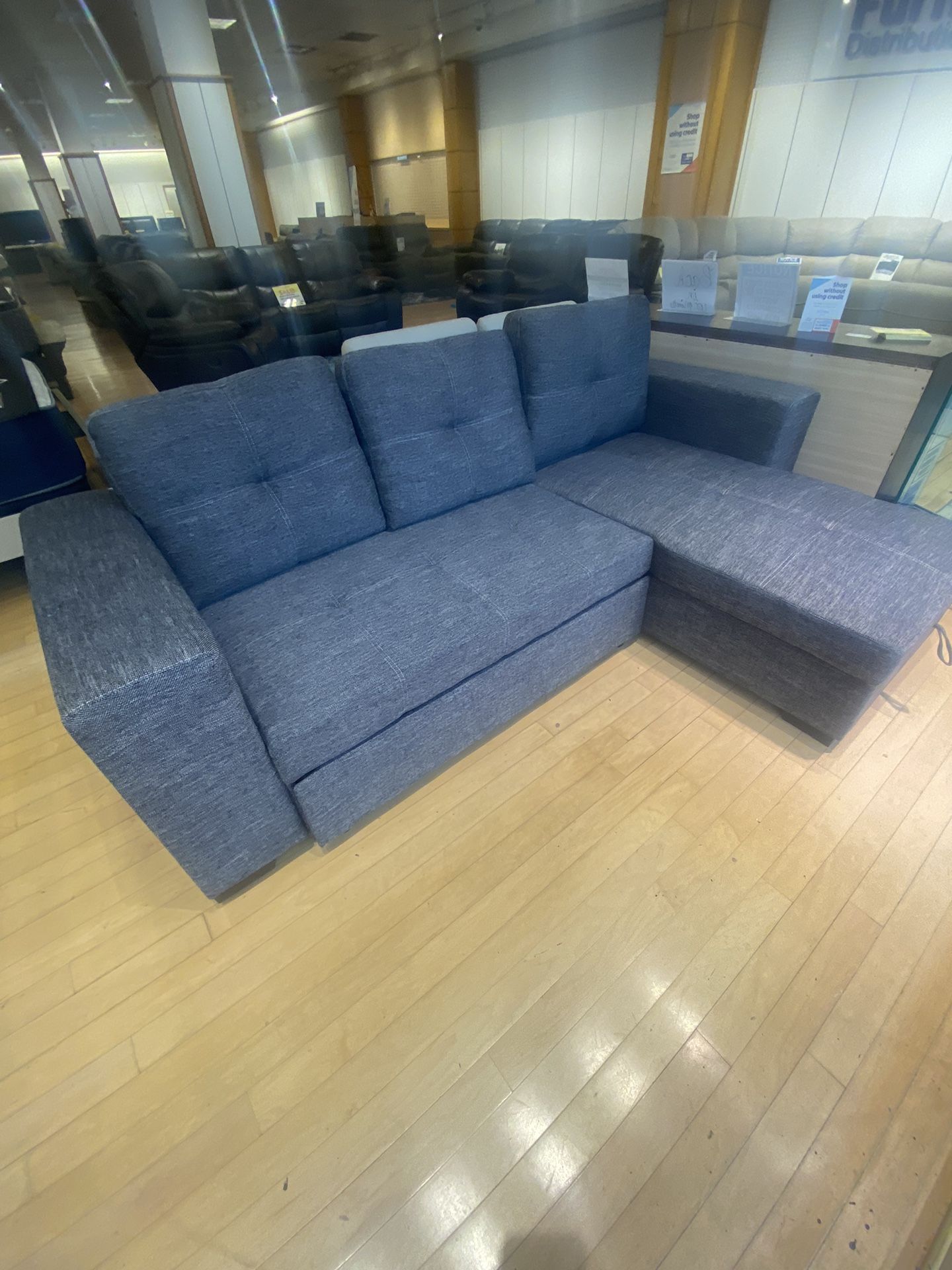 MODERN BLACK WASHED JEANFABRIC SLEEPER SOFA SECTIONAL STORAGE CHAISE