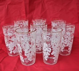 Vintage Hazel Atlas Juice Glasses: Mid Century White Grape Design