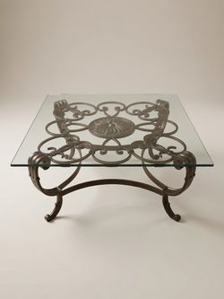 2 pc Ornate Metal & Glass Console Table + Matching Coffee Table