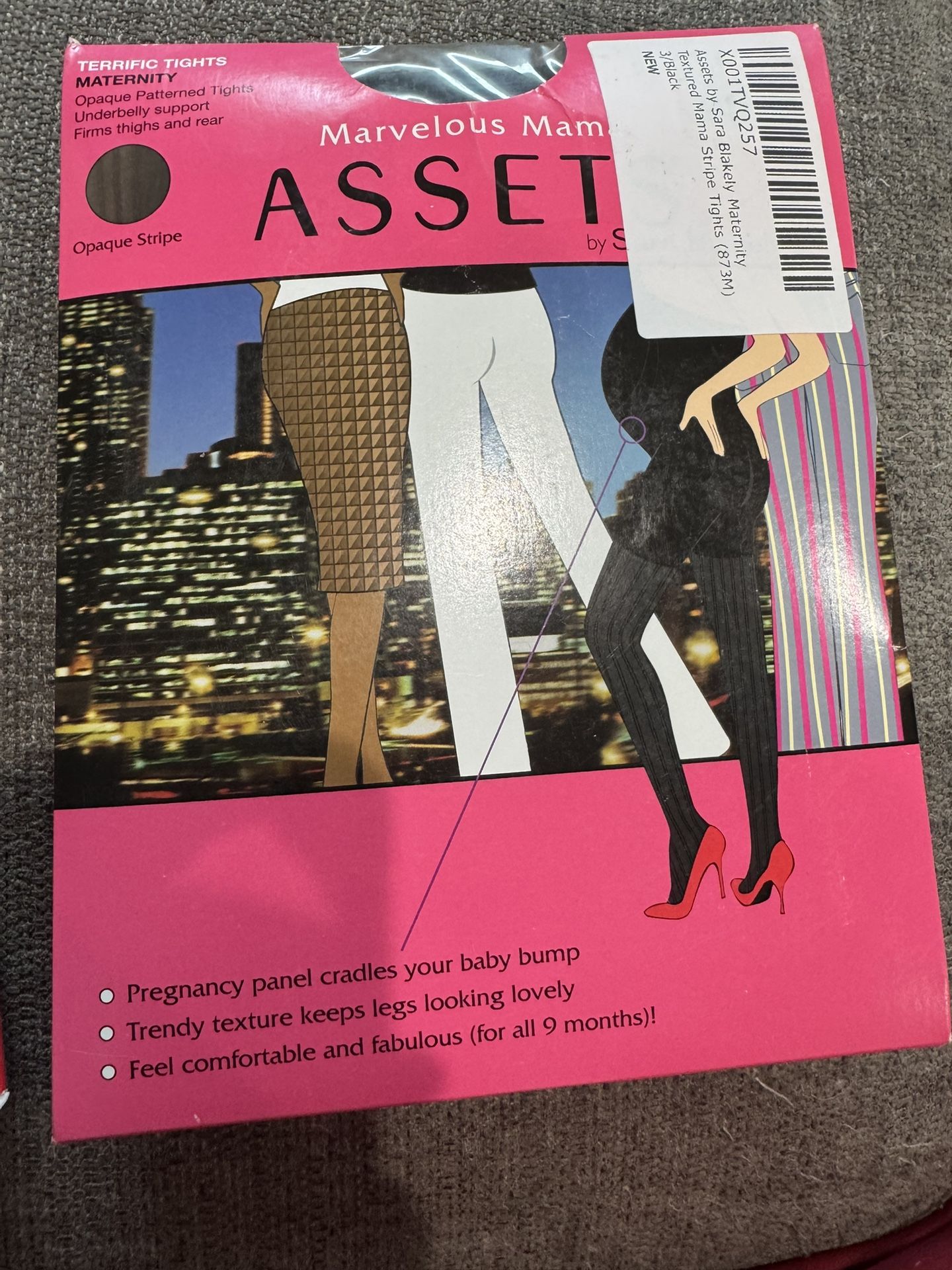 Assets by Spanx 1 Marvelous Mama Maternity Tights Opaque Stripe Pattern Black