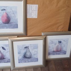 Lot Of 4 Framed And Matted Art Deco Fruit Pieces Deal