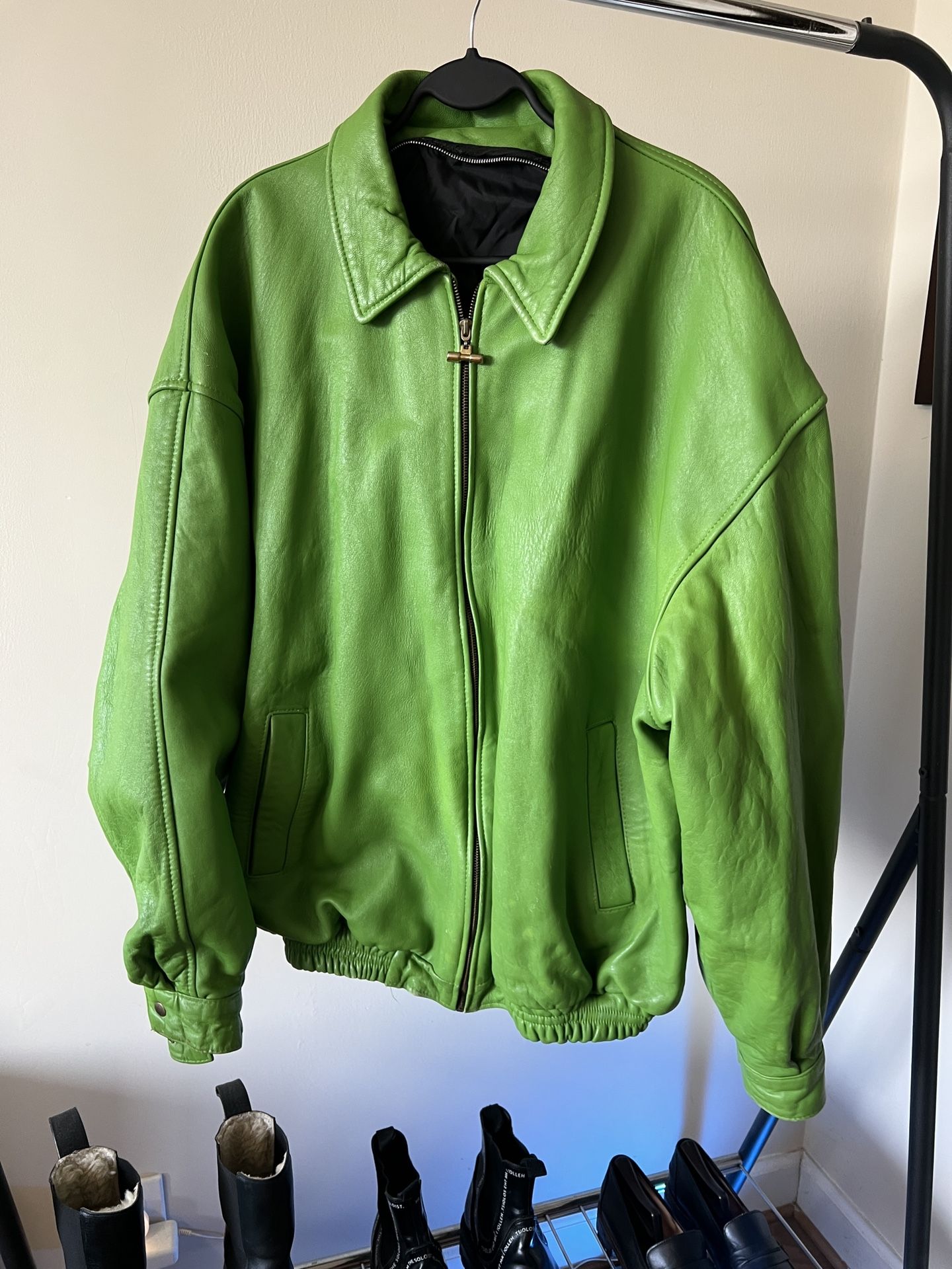 Green leather jacket size XL