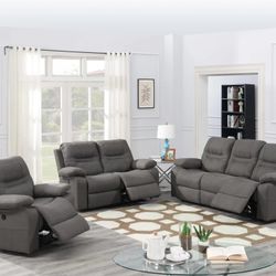 Brand New Grey Leather 3pc Power Reclining Sofa Set 