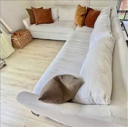 Large White L-Shape Sectional Sofa - Fully Reconditioned 