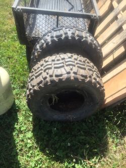 Couple small tires. Would make great anchors for a pet bowl which is what I was using them for. They were originally for a kowalsaki mule