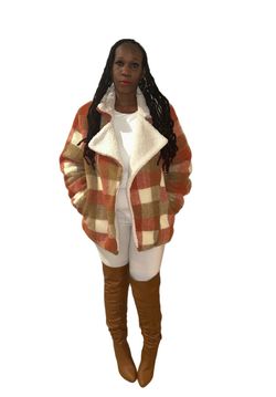 Long Sleeve Plaid Jacket with Fur Lining