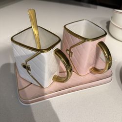 Set of Purse Shaped Ceramic Cups with spoons  New 300ml