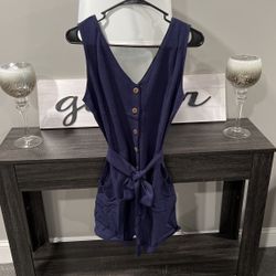 Navy Blue Shorts Romper With Belt
