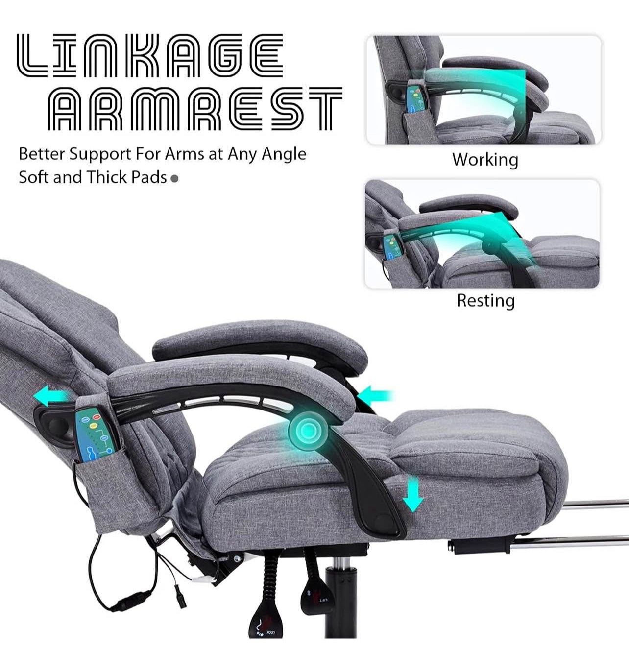 Massage Office Chair with Heat,Reclining Office Chair with Foot Rest,6 Points Vibration Home Desk Ch