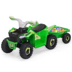 6 Volt Kids Ride On ATV Toddler Toy Car 4-Wheeler Quad Car for Kids 3-6 with Trailer