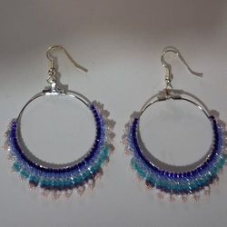 Beaded Herringbone Sterling Silver Plated Hoops