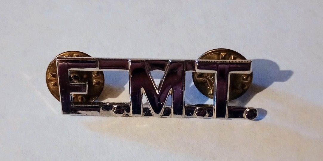EMT Silver Tone Metal First Responders Emergency Medical Technician Cut Out Letters Collectible Lapel Pin A-1