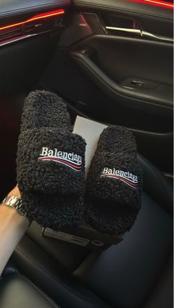Black Balenciaga Furry slides