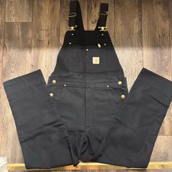 Carhatt Men’s Duck Bib Overalls Black Size 32x30