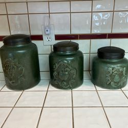 Vintage Stoneware “Seasons of Cannon Falls” Food Storage Containers (3)