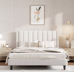 Queen Velvet White Bedframe