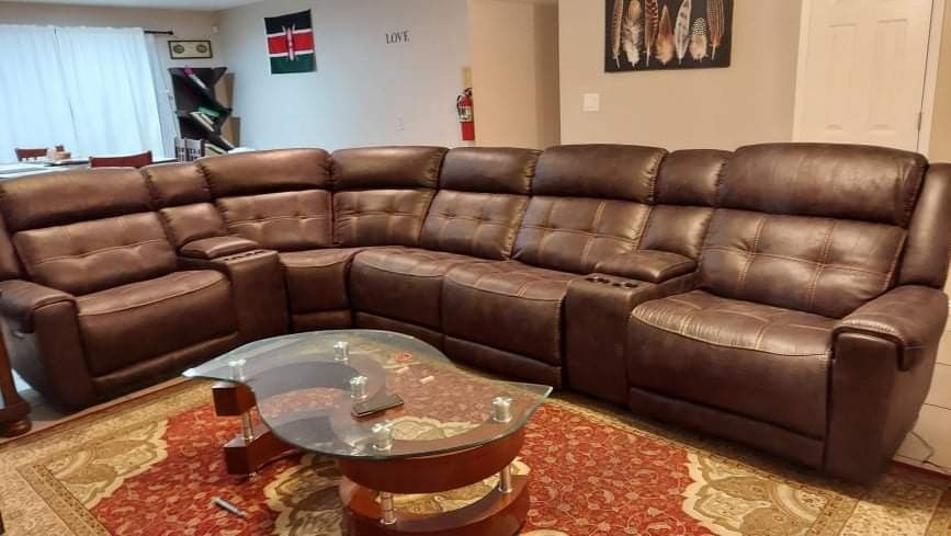 Sectional Leather Couch With Two Recliners