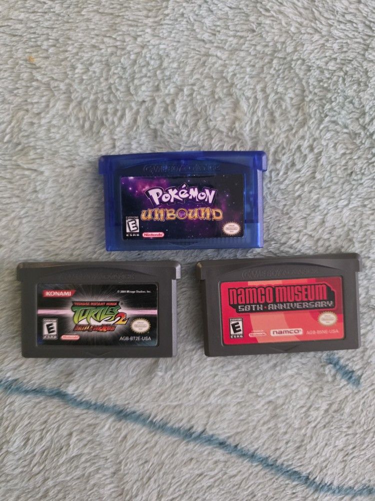 GBA Game Lot: Pokemon Unbound , Namco Museum, Tmnt 2