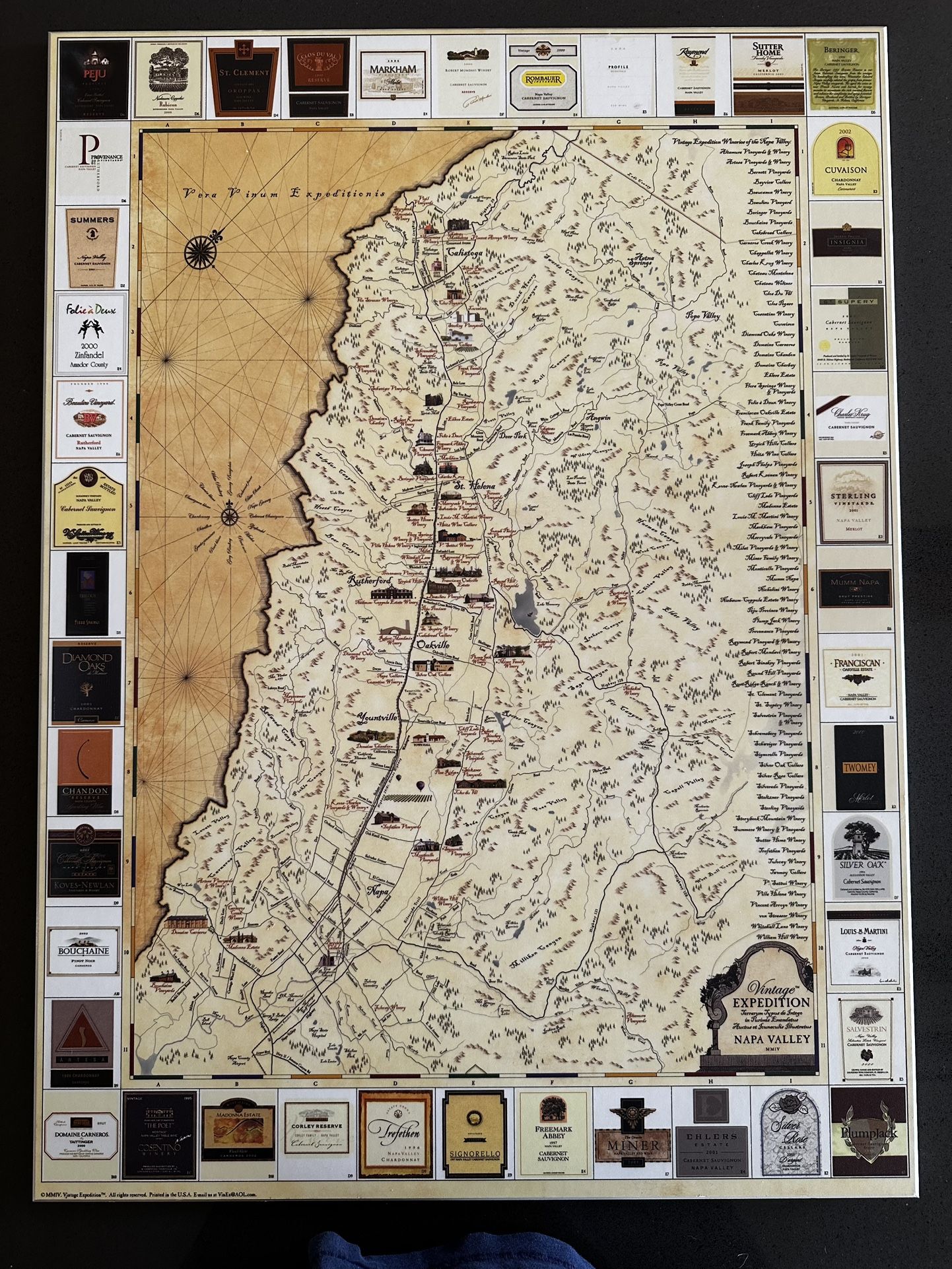 Mounted Napa Valley Winery Map Print