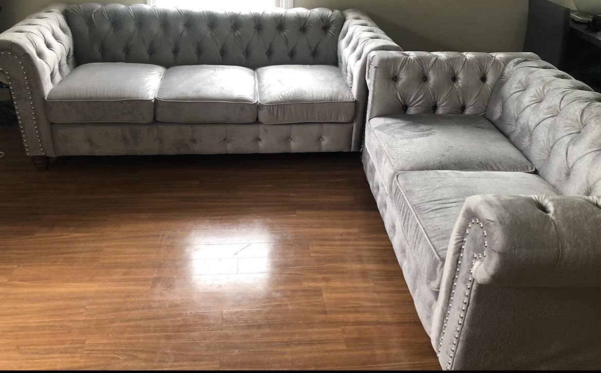 Sofa :Two Piece Living Room Set, Light Gray 
