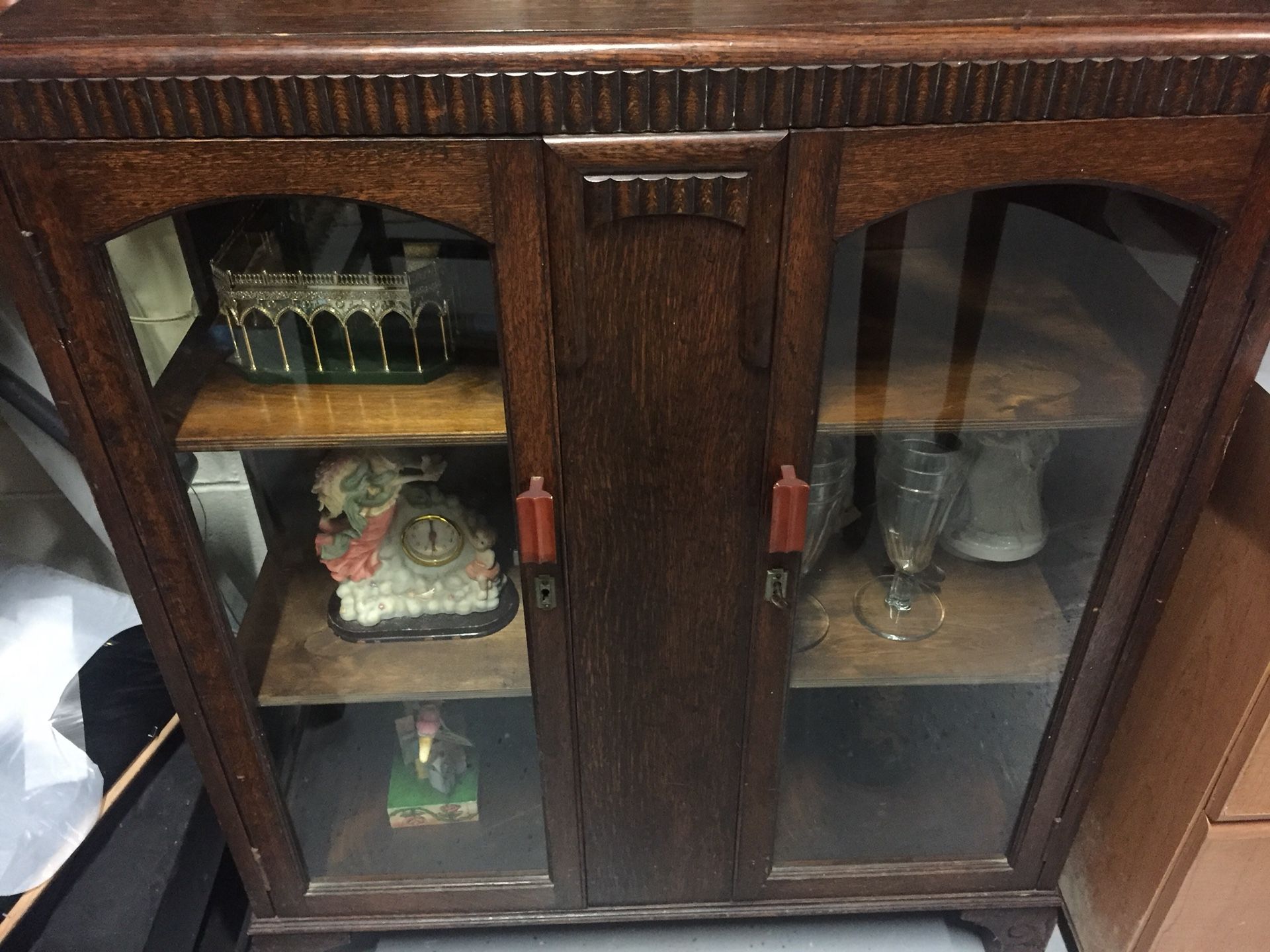 Antique buffet table with glass and locks