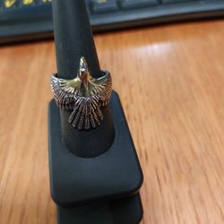 Sterling Silver Gold Brass Flying Eagle Ring Sz9