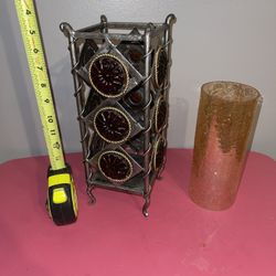 Unique Iron And Amber Glass Candle Holder 
