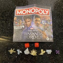 8 Monopoly Marvel BLACK PANTHER WAKANDA FOREVER Token Game Pieces & 1 Dice 